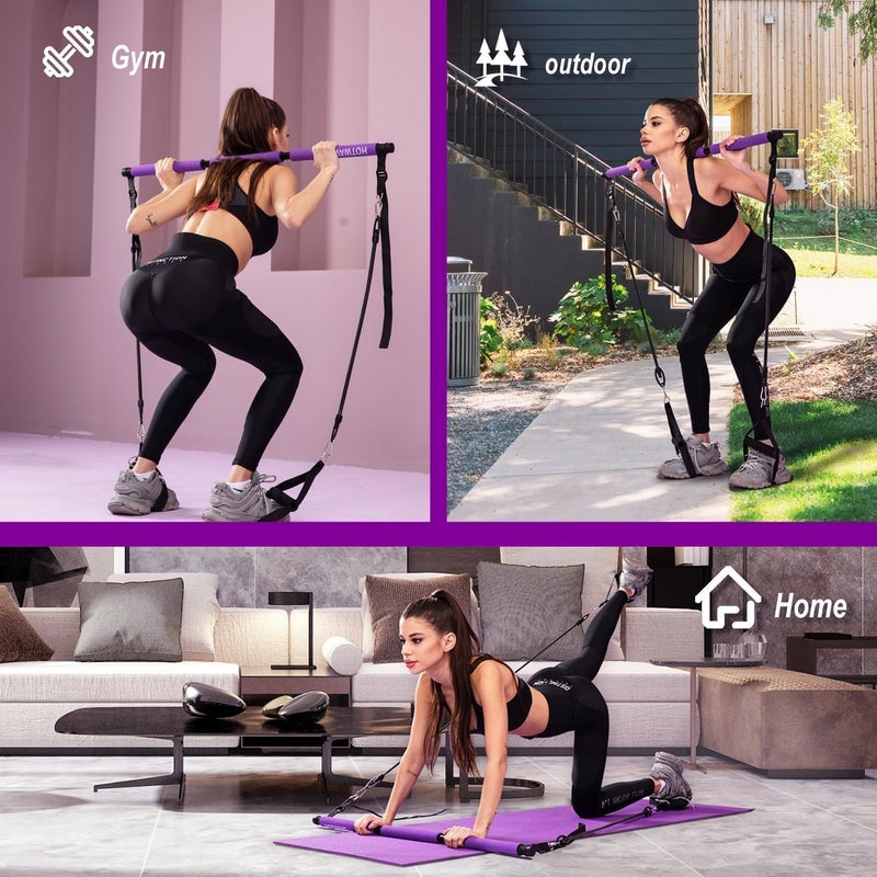 OSCILLATING SLIM Pilates bar kit Multiple Fitness bar with Resistance Bands, Ab Rollers.Core Strength Training Equipment. Squat Machine for Men and Women.Portable Home Gym Pilates bar kit for Full Body Training Women - Image 4